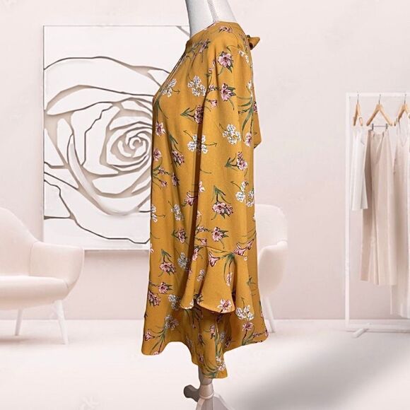 Xhilaration Marigold Yellow & Pink Floral Ruffle Shift Mini Dress Sz XXL 1X - Picture 3 of 13